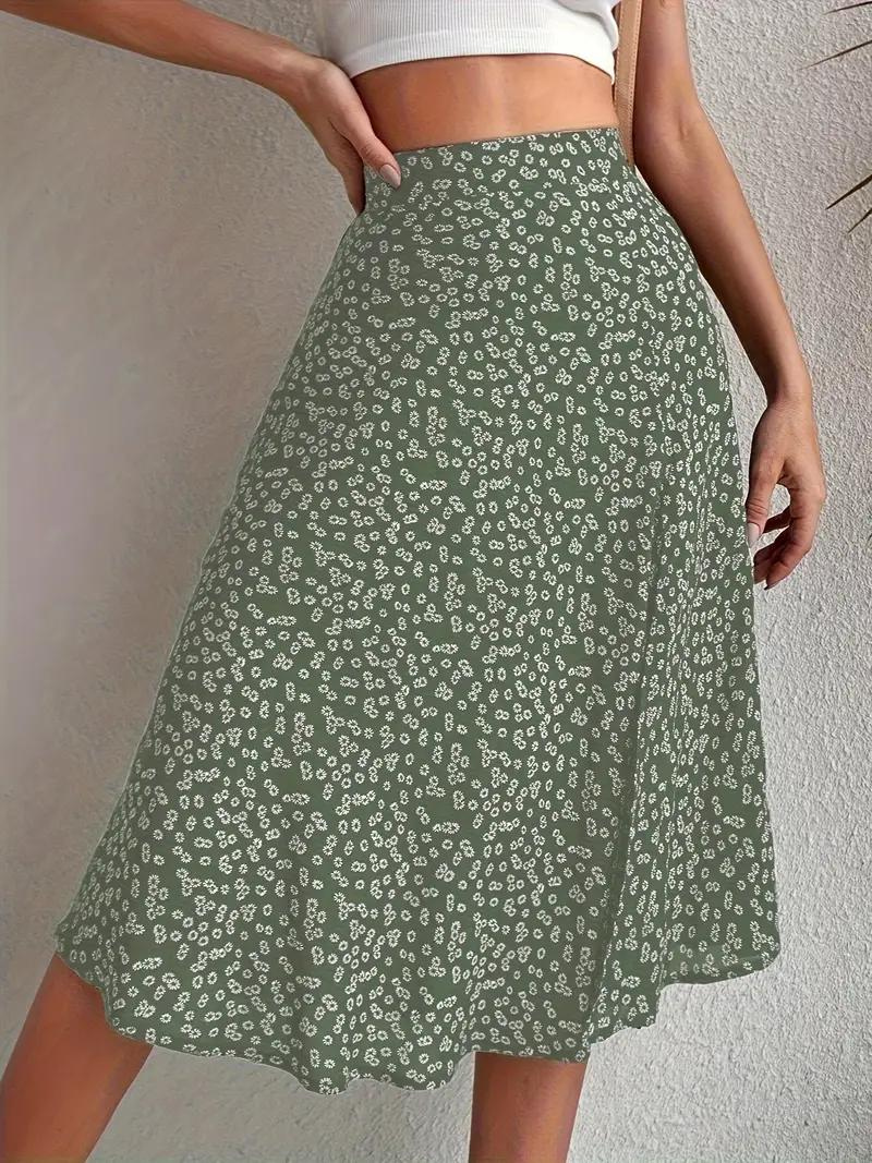 Summer Skirt, Floral, Split, Midi Skirt, High Waisted Skirt-Fashion Nora