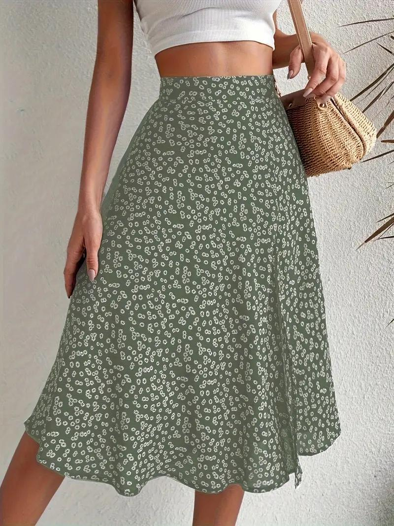 Summer Skirt, Floral, Split, Midi Skirt, High Waisted Skirt-Fashion Nora