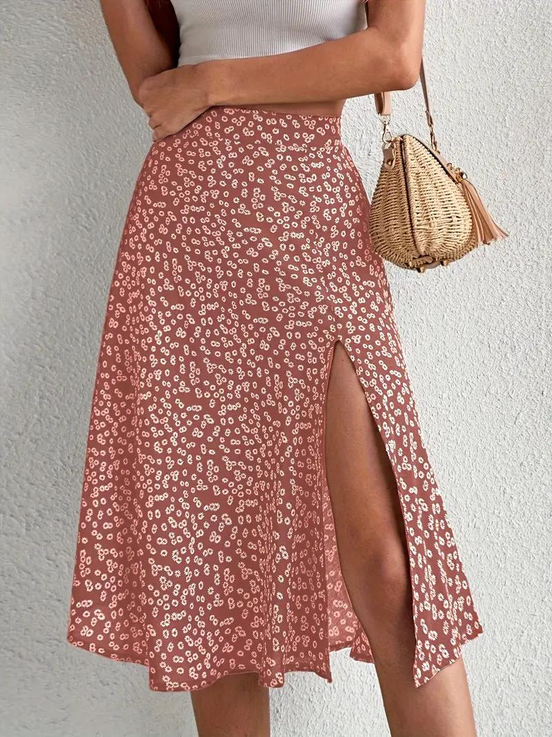 Summer Skirt, Floral, Split, Midi Skirt, High Waisted Skirt-Fashion Nora