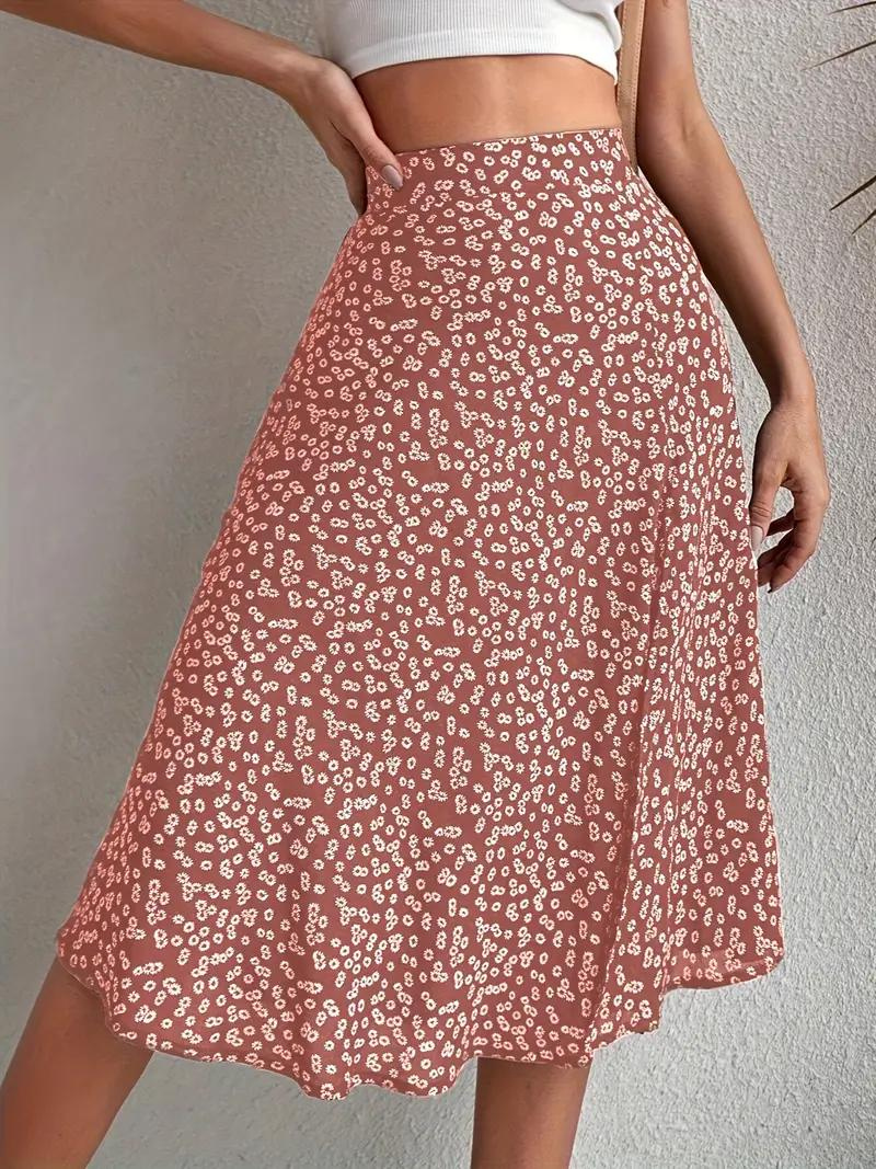 Summer Skirt, Floral, Split, Midi Skirt, High Waisted Skirt-Fashion Nora