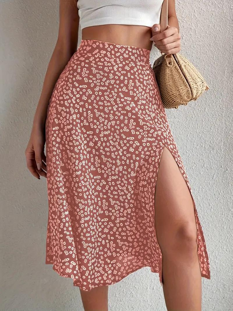 Summer Skirt, Floral, Split, Midi Skirt, High Waisted Skirt-Fashion Nora