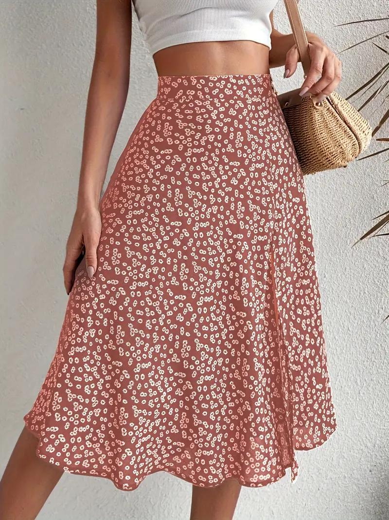 Summer Skirt, Floral, Split, Midi Skirt, High Waisted Skirt-Fashion Nora