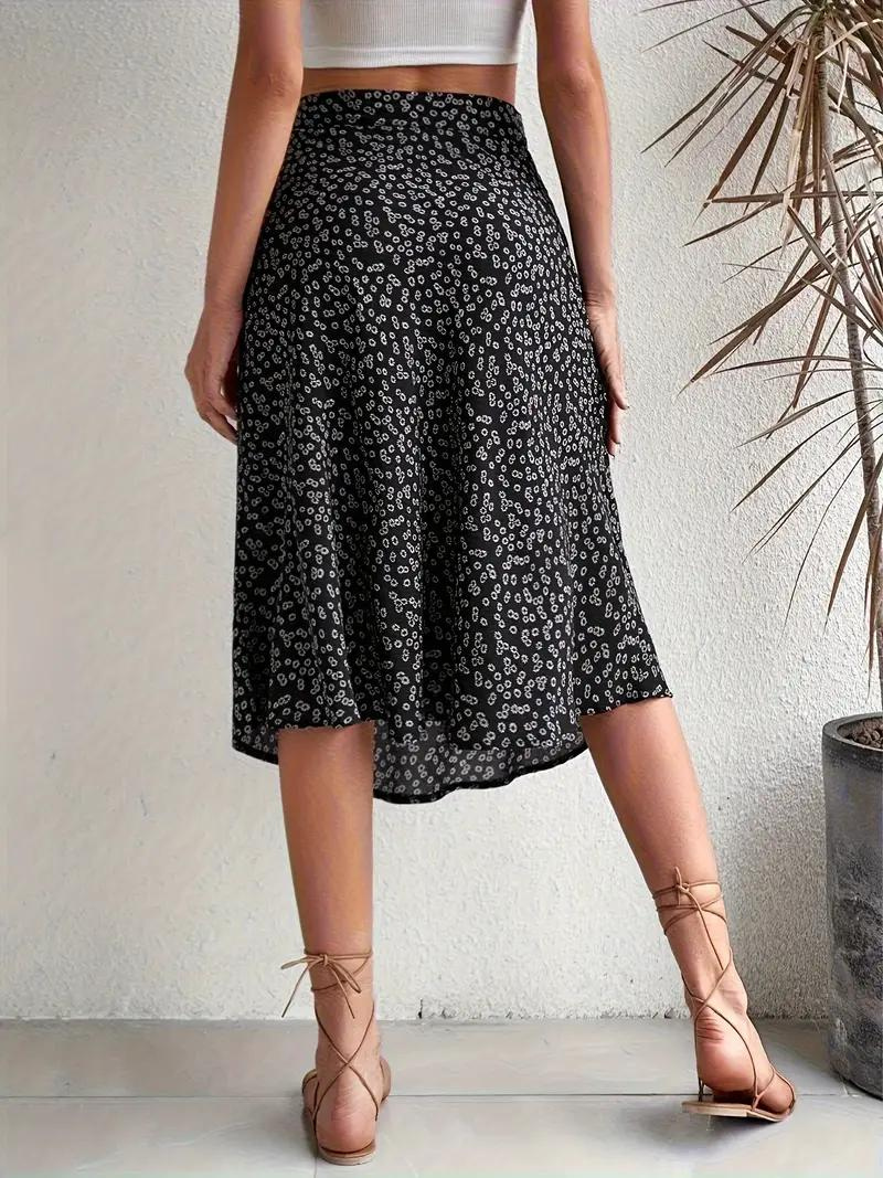 Summer Skirt, Floral, Split, Midi Skirt, High Waisted Skirt-Fashion Nora