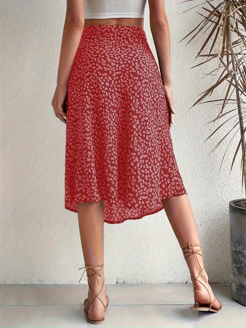 Summer Skirt, Floral, Split, Midi Skirt, High Waisted Skirt-Fashion Nora