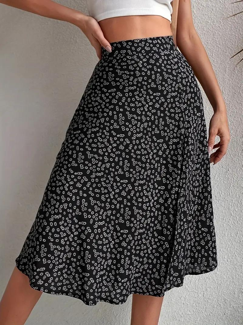 Summer Skirt, Floral, Split, Midi Skirt, High Waisted Skirt-Fashion Nora