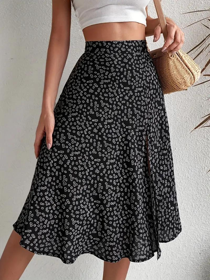Summer Skirt, Floral, Split, Midi Skirt, High Waisted Skirt-Fashion Nora
