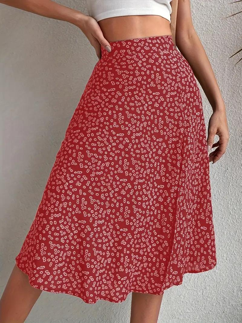 Summer Skirt, Floral, Split, Midi Skirt, High Waisted Skirt-Fashion Nora