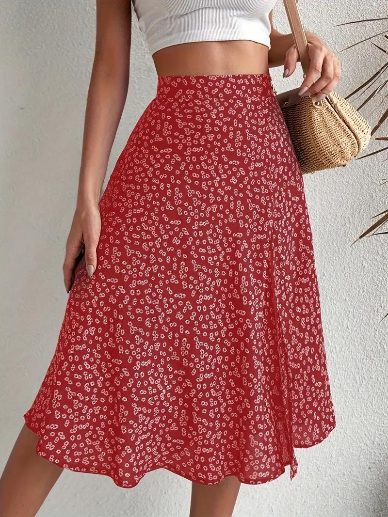 Summer Skirt, Floral, Split, Midi Skirt, High Waisted Skirt-Fashion Nora