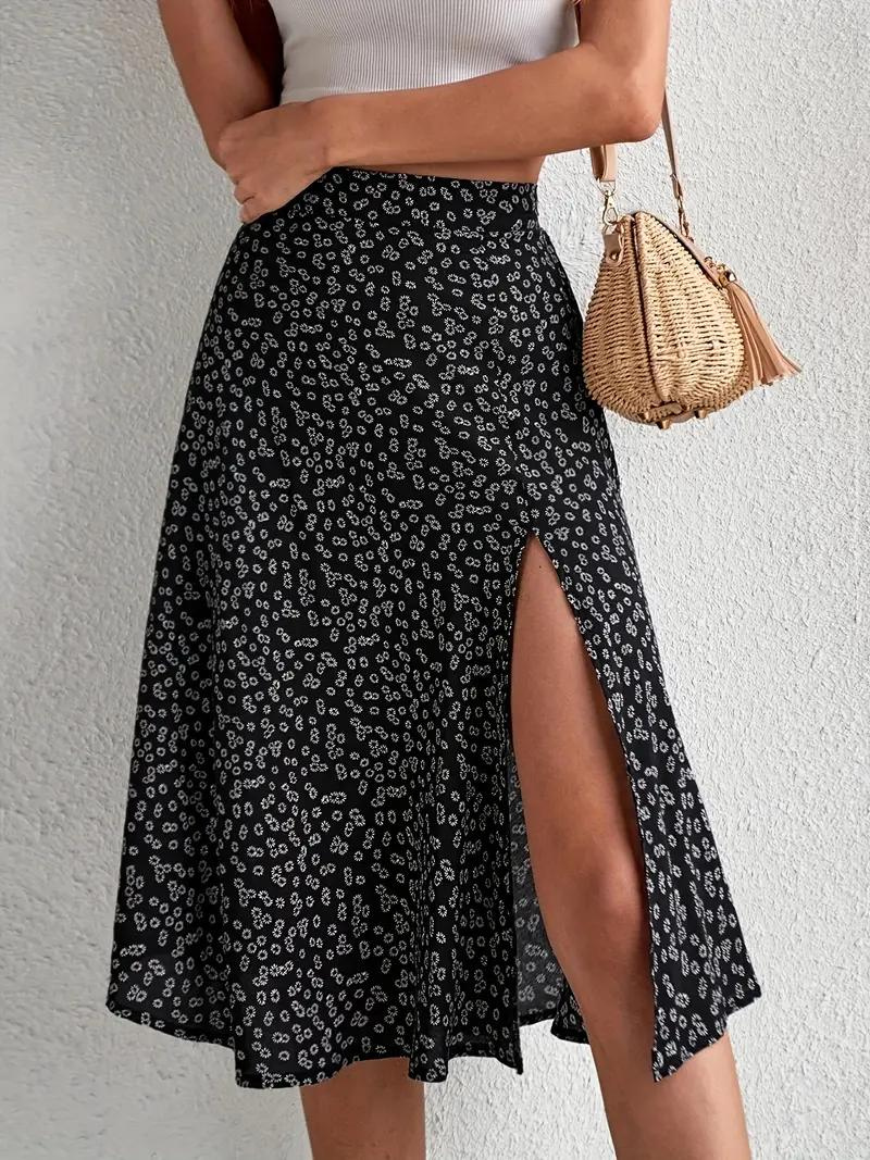 Summer Skirt, Floral, Split, Midi Skirt, High Waisted Skirt-Fashion Nora