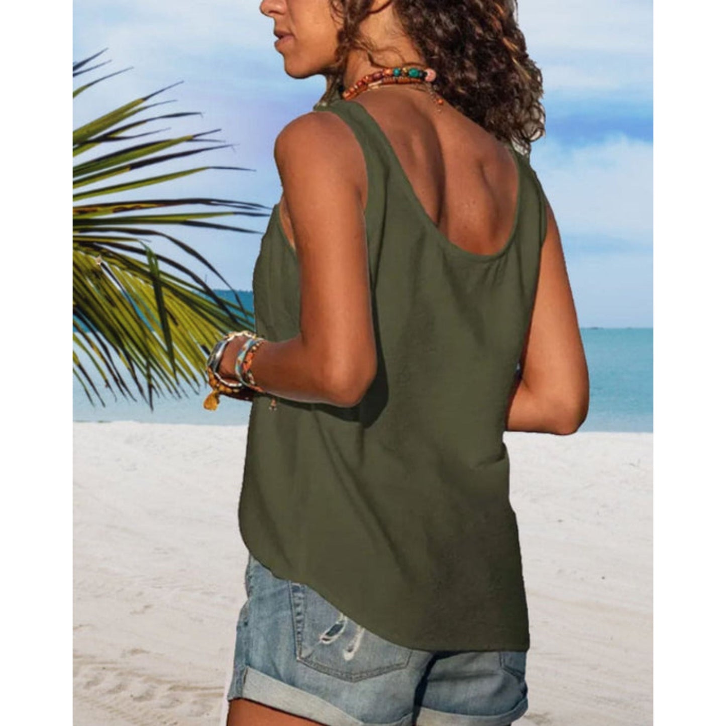 Summer Top | Loose Fit | Button Front | Sleeveless Top | Women's Top-Fashion Nora