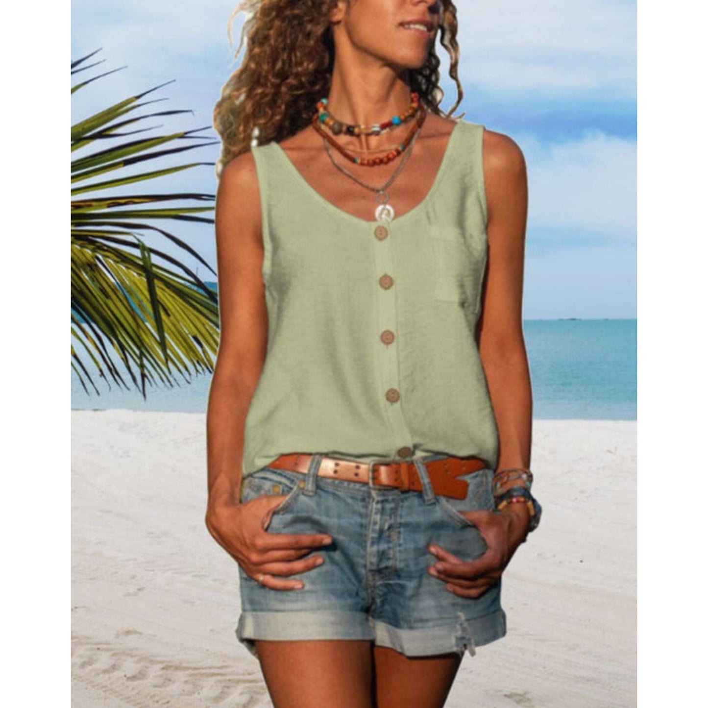 Summer Top | Loose Fit | Button Front | Sleeveless Top | Women's Top-Fashion Nora