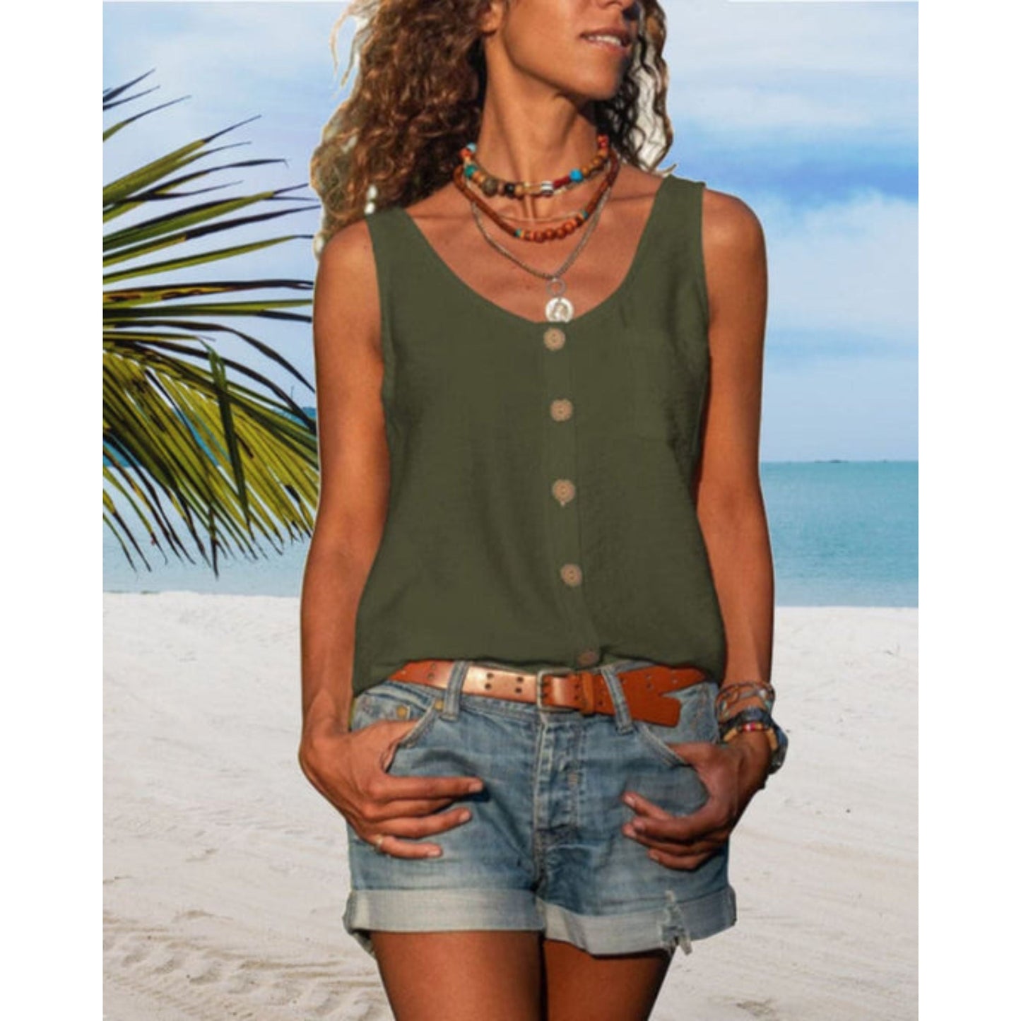 Summer Top | Loose Fit | Button Front | Sleeveless Top | Women's Top-Fashion Nora