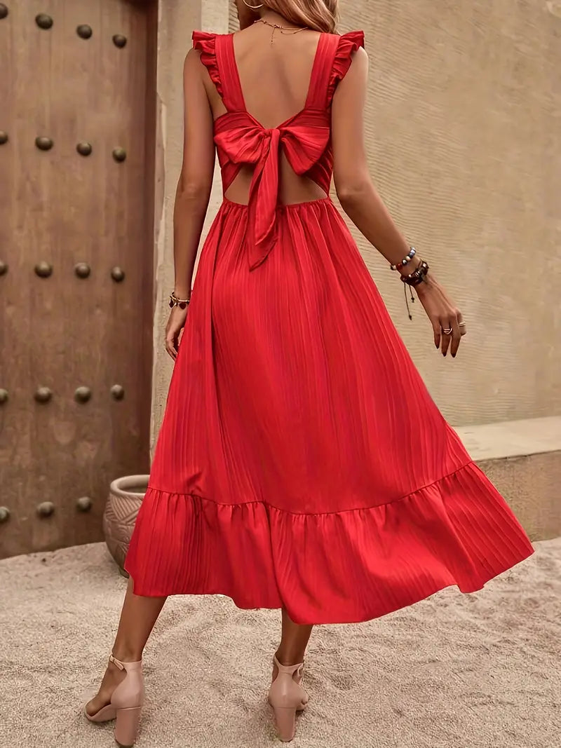 Sundress, Red, Ruffle, Summer Dress, Long Dress-Fashion Nora
