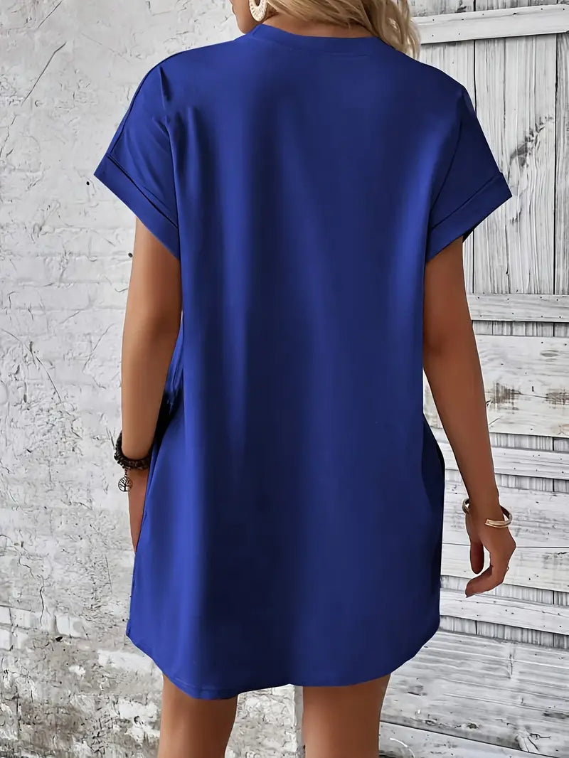 T-Shirt Dress, Short Sleeve, Pockets, Short Dress, Loose Fit-Fashion Nora