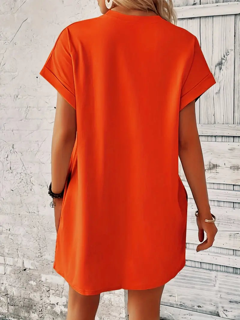 T-Shirt Dress, Short Sleeve, Pockets, Short Dress, Loose Fit-Fashion Nora