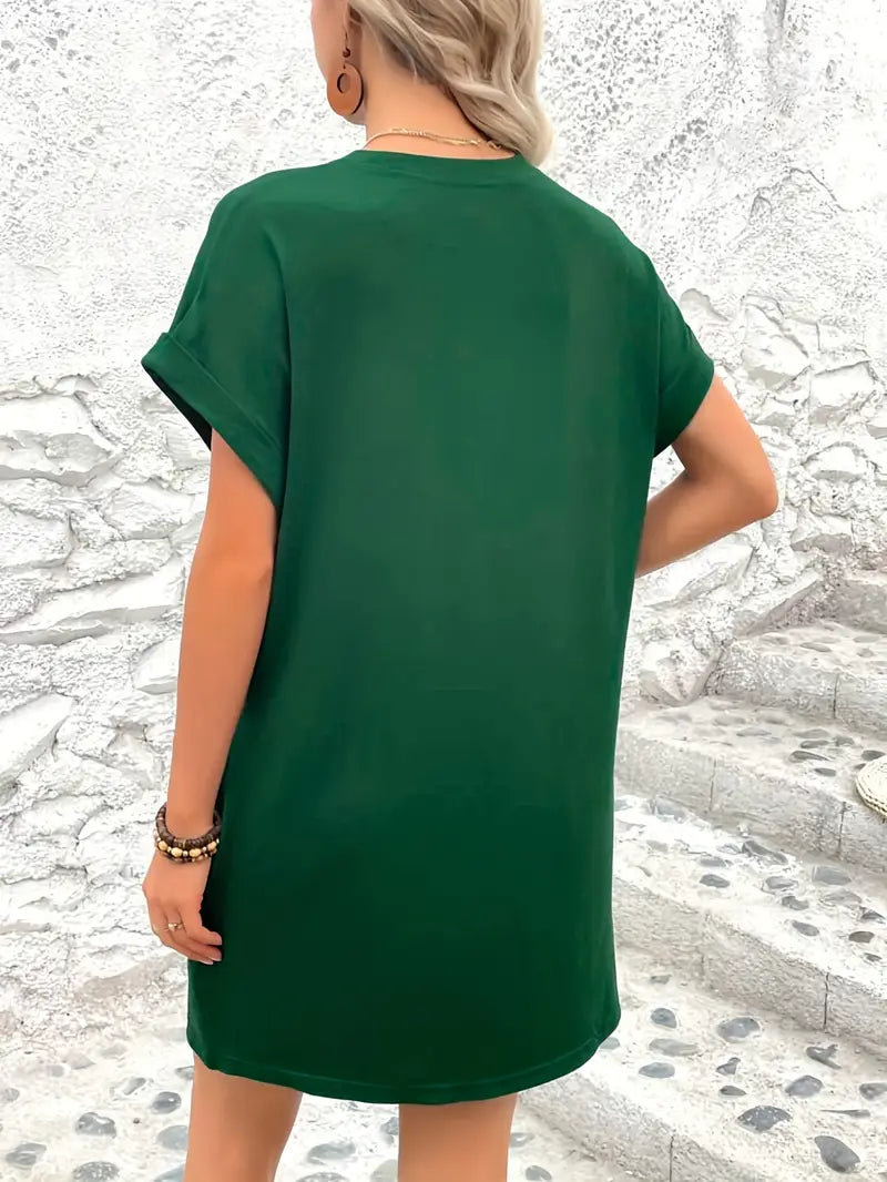 T-Shirt Dress, Short Sleeve, Pockets, Short Dress, Loose Fit-Fashion Nora