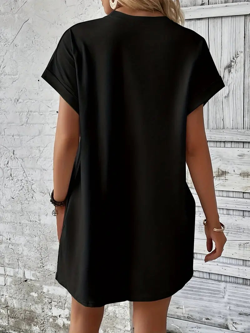 T-Shirt Dress, Short Sleeve, Pockets, Short Dress, Loose Fit-Fashion Nora