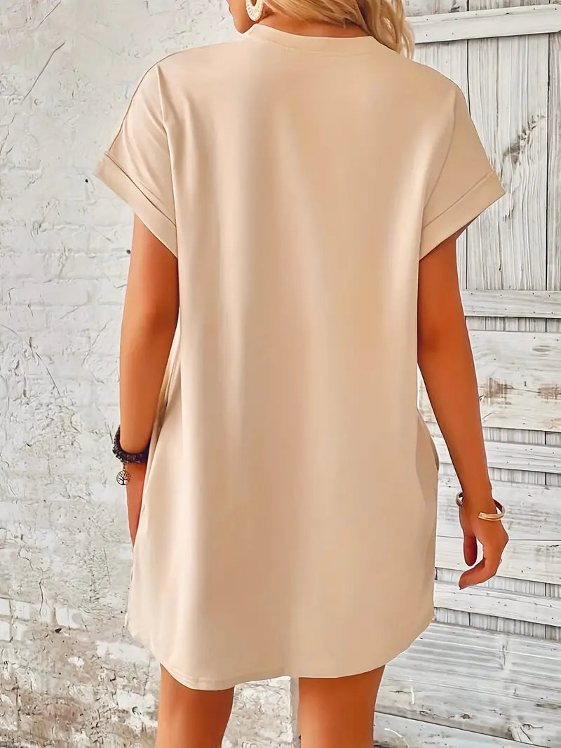 T-Shirt Dress, Short Sleeve, Pockets, Short Dress, Loose Fit-Fashion Nora