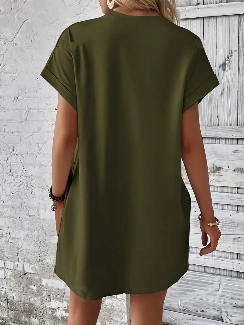 T-Shirt Dress, Short Sleeve, Pockets, Short Dress, Loose Fit-Fashion Nora