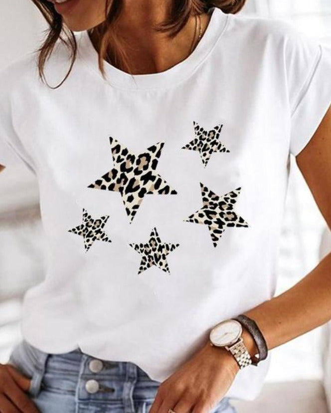 T-Shirt - Women's Crew Neck White Printed T-Shirt-Fashion Nora