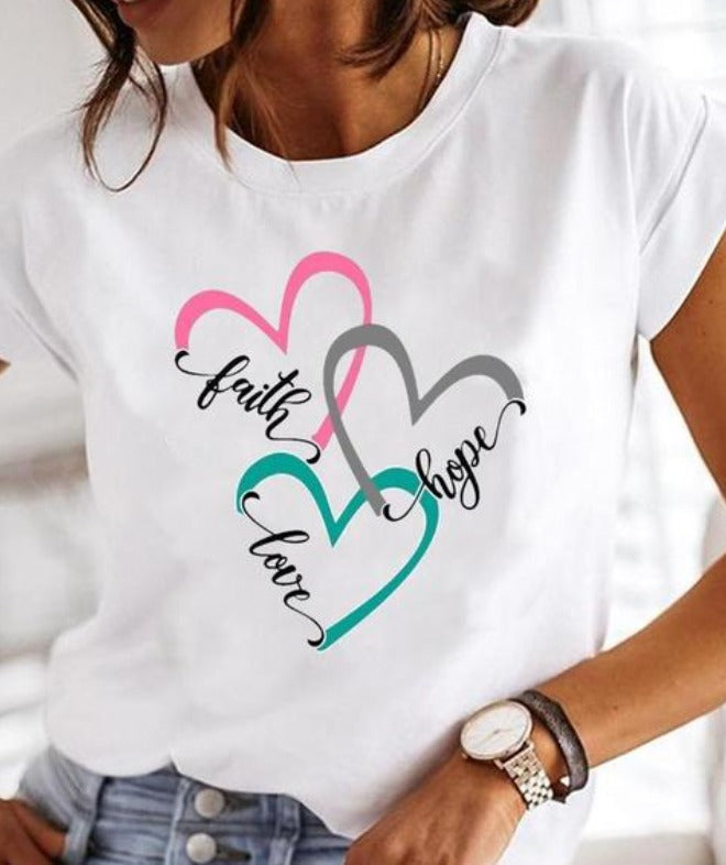 T-Shirt - Women's Crew Neck White Printed T-Shirt-Fashion Nora