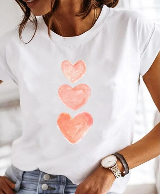 T-Shirt - Women's Crew Neck White Printed T-Shirt-Fashion Nora