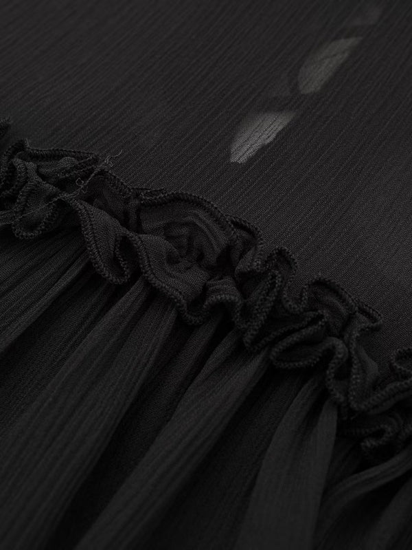 Tie Front Top - Ruffle - See Through - Chiffon Top - Women's Top-Fashion Nora