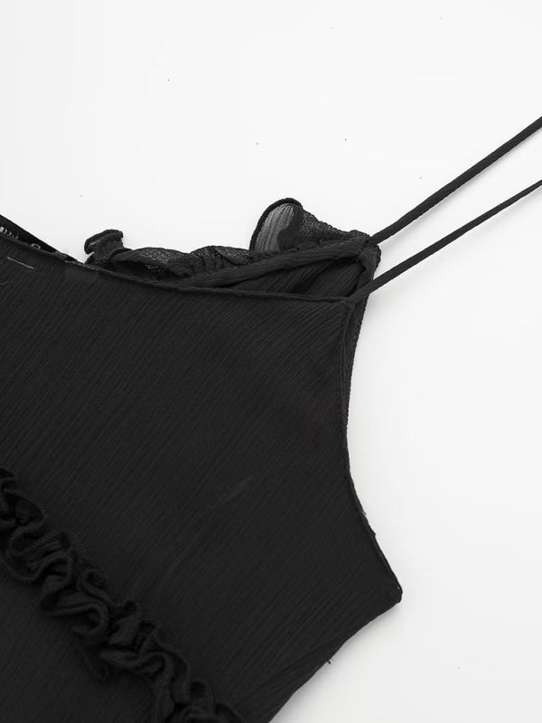 Tie Front Top - Ruffle - See Through - Chiffon Top - Women's Top-Fashion Nora