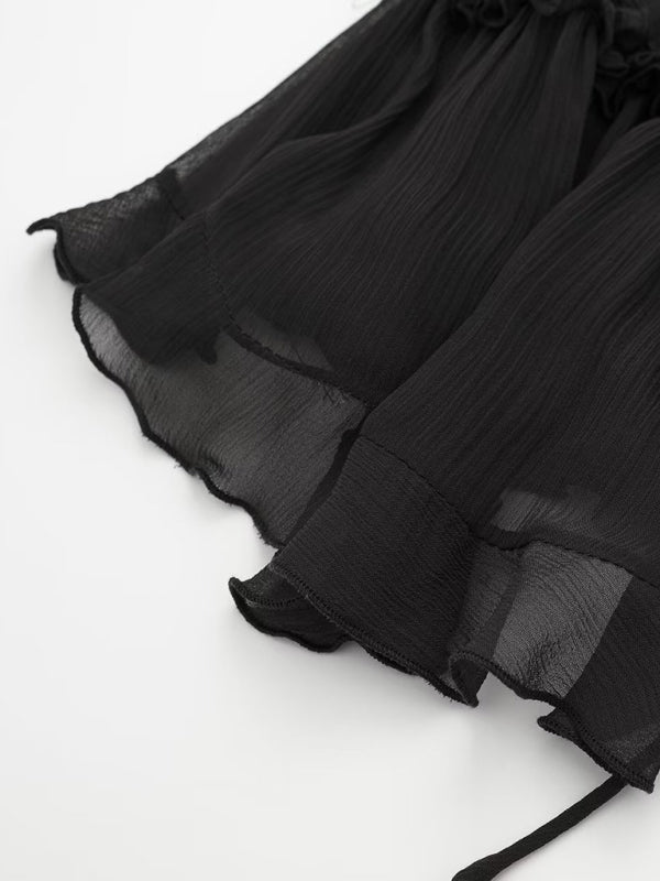 Tie Front Top - Ruffle - See Through - Chiffon Top - Women's Top-Fashion Nora