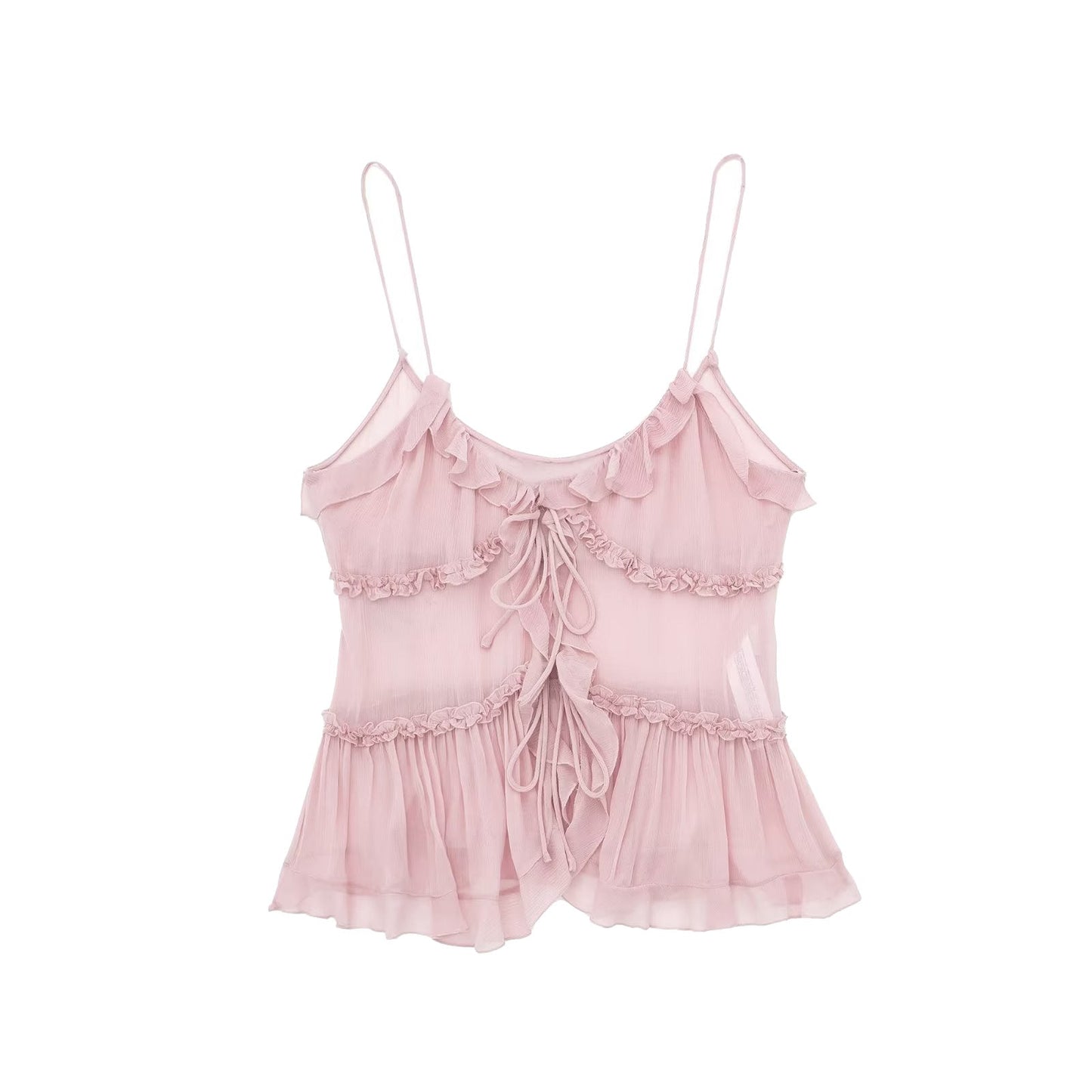 Tie Front Top - Ruffle - See Through - Chiffon Top - Women's Top-Fashion Nora