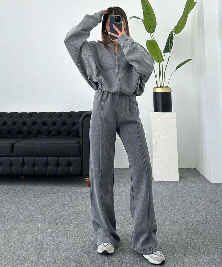 Tracksuit | Zip-Up | Wide Leg | Sweats Suit | Co-Ord Set Women-Fashion Nora