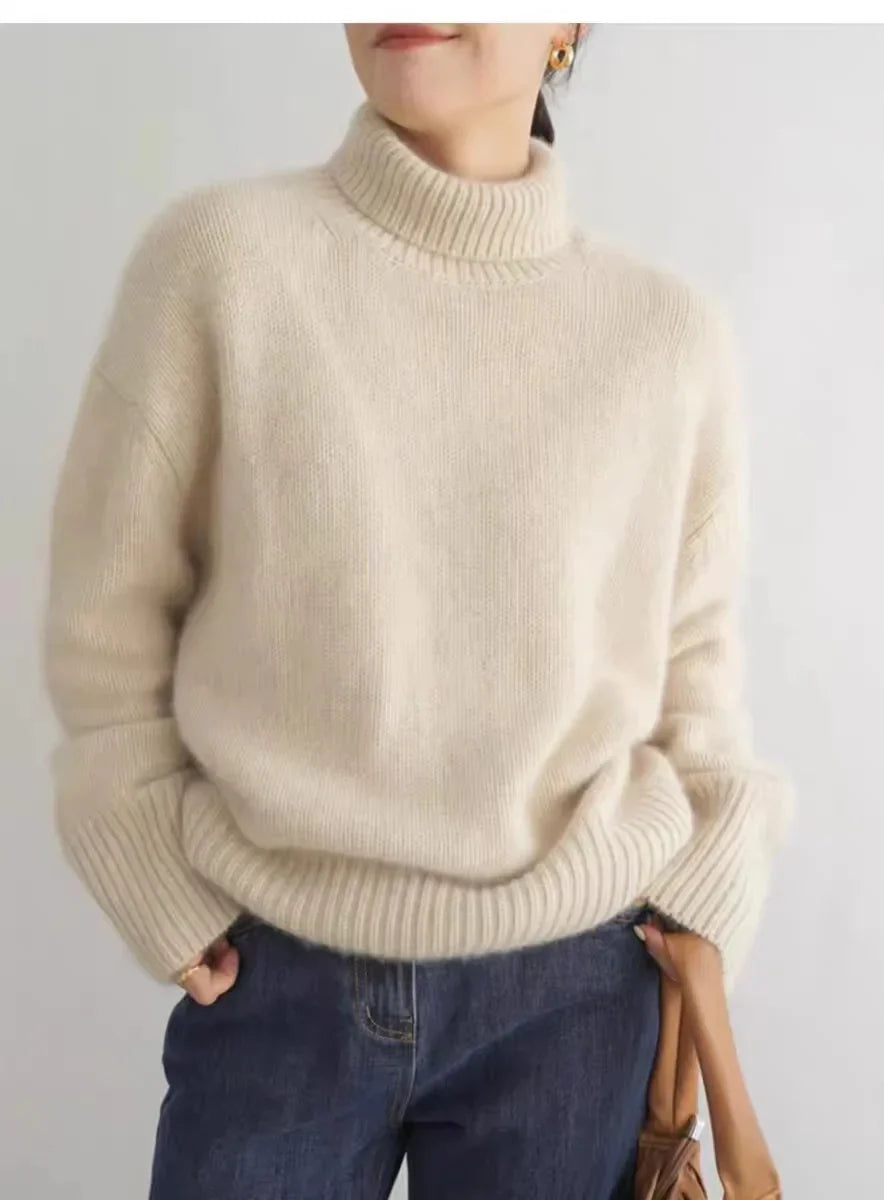 Turtleneck Jumper - Knitted - Roll Neck - Cashmere Sweater - Women's Knitwear-Fashion Nora