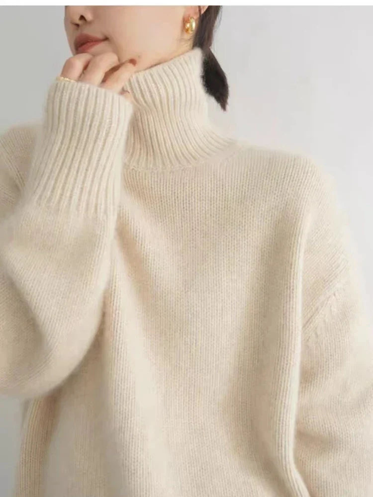 Turtleneck Jumper - Knitted - Roll Neck - Cashmere Sweater - Women's Knitwear-Fashion Nora