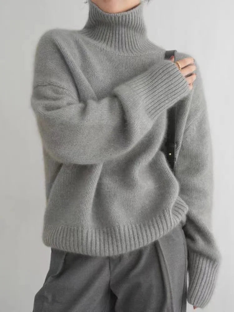 Turtleneck Jumper - Knitted - Roll Neck - Cashmere Sweater - Women's Knitwear-Fashion Nora