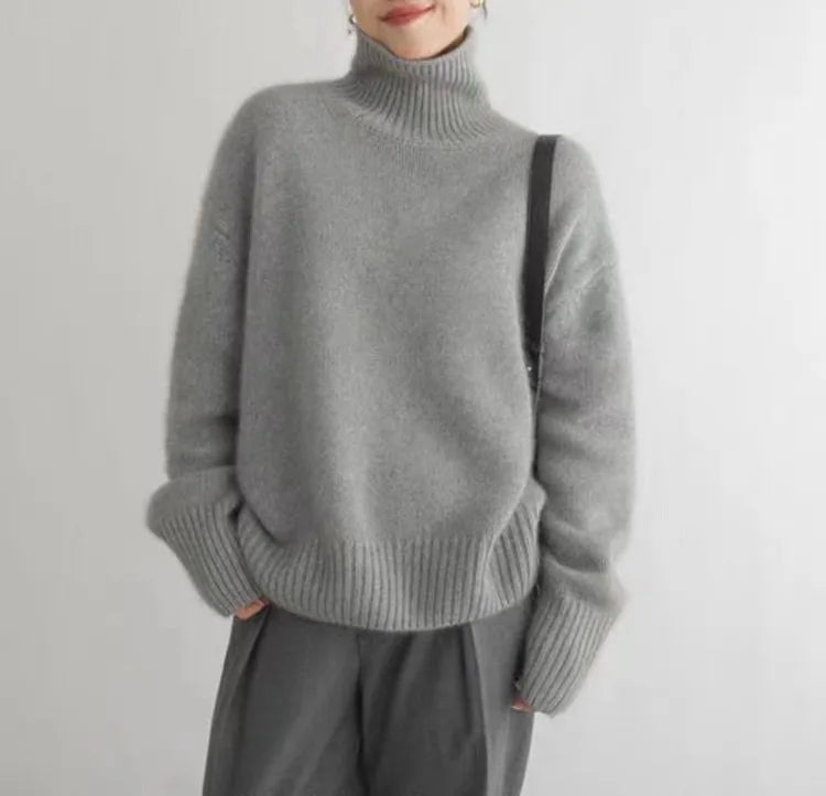 Turtleneck Jumper - Knitted - Roll Neck - Cashmere Sweater - Women's Knitwear-Fashion Nora