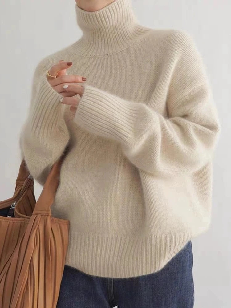 Turtleneck Jumper - Knitted - Roll Neck - Cashmere Sweater - Women's Knitwear-Fashion Nora