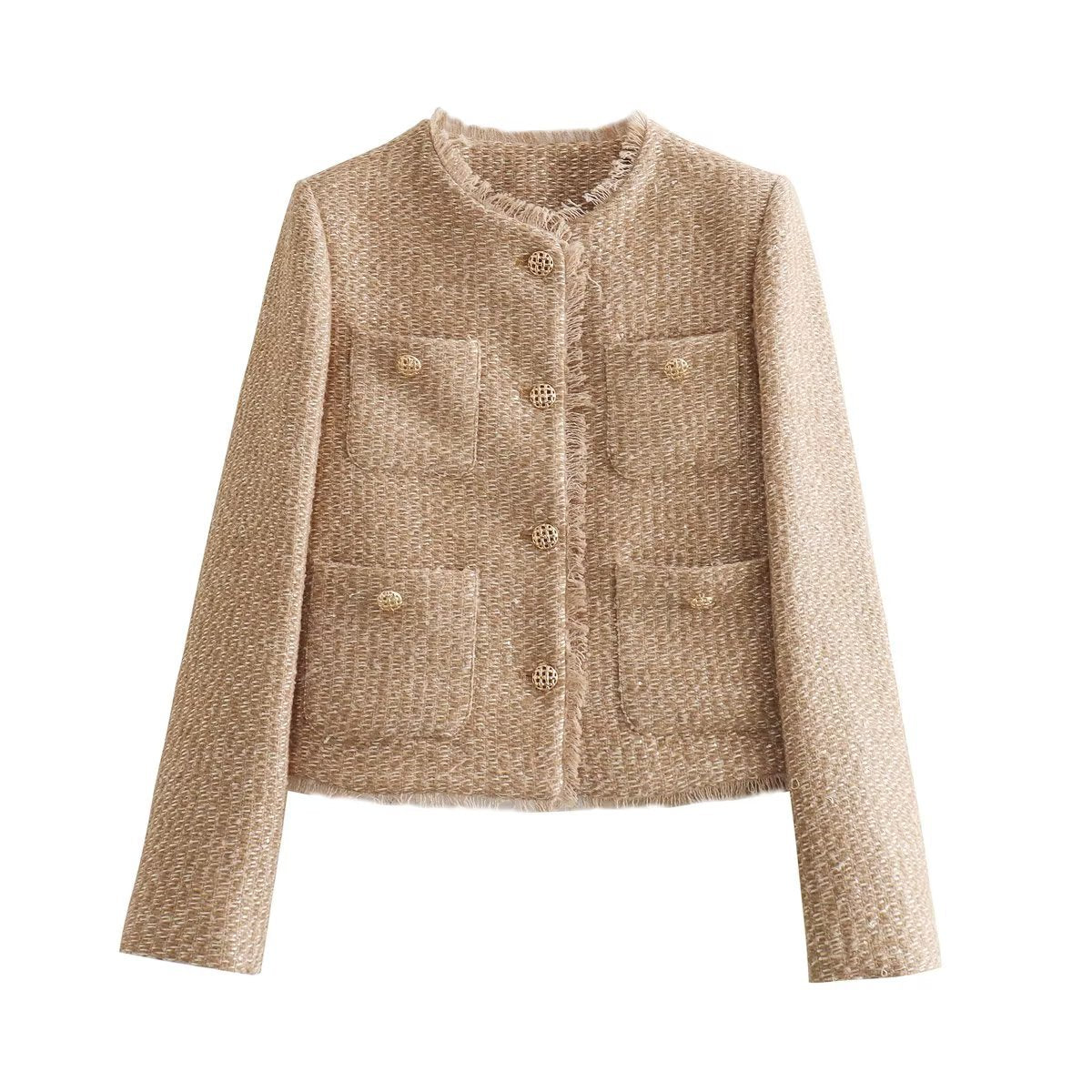 Tweed Jacket | Elegant | Button-Up | Beige Jacket | Women's Jacket-Fashion Nora