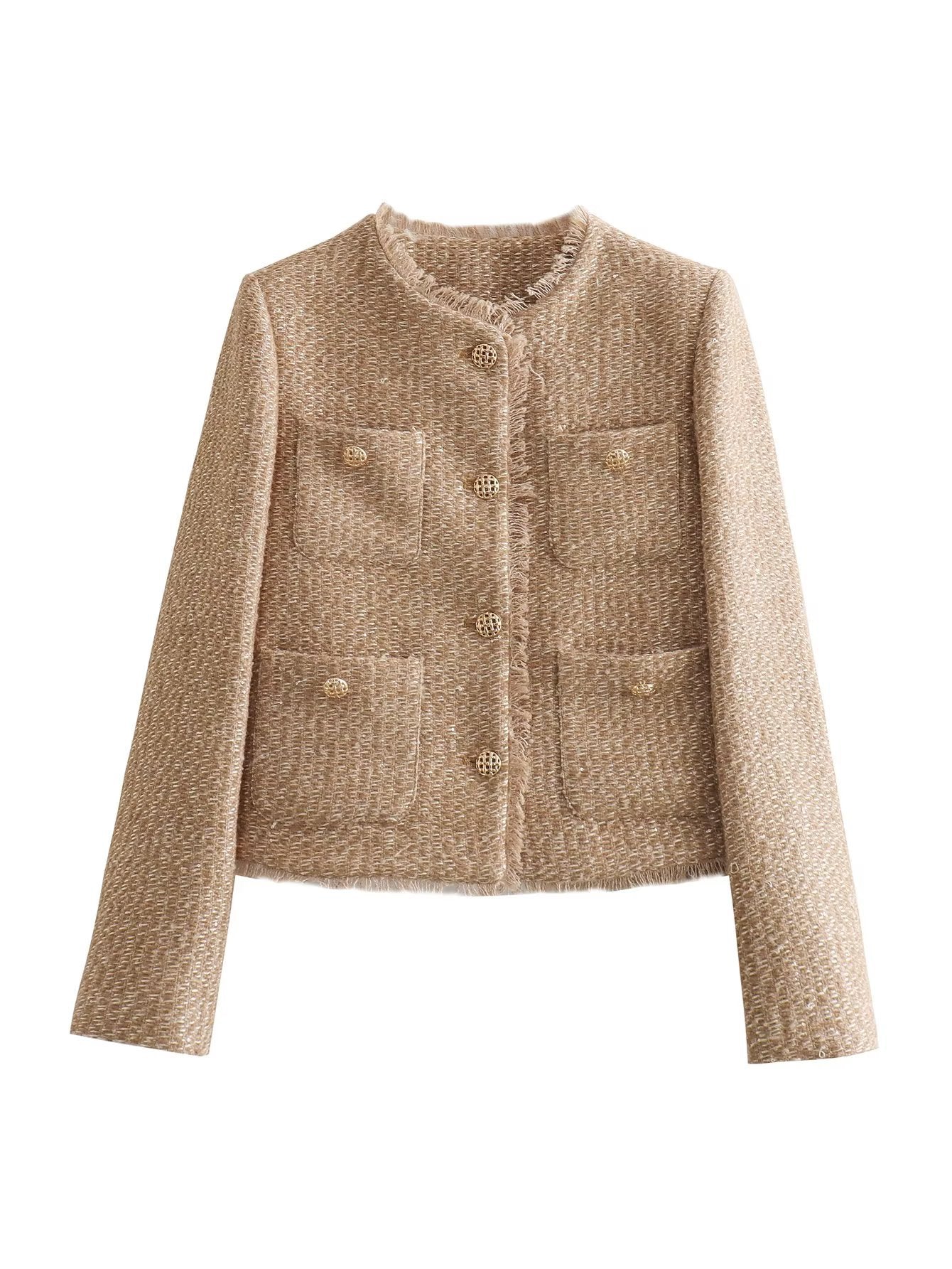 Tweed Jacket | Elegant | Button-Up | Beige Jacket | Women's Jacket-Fashion Nora