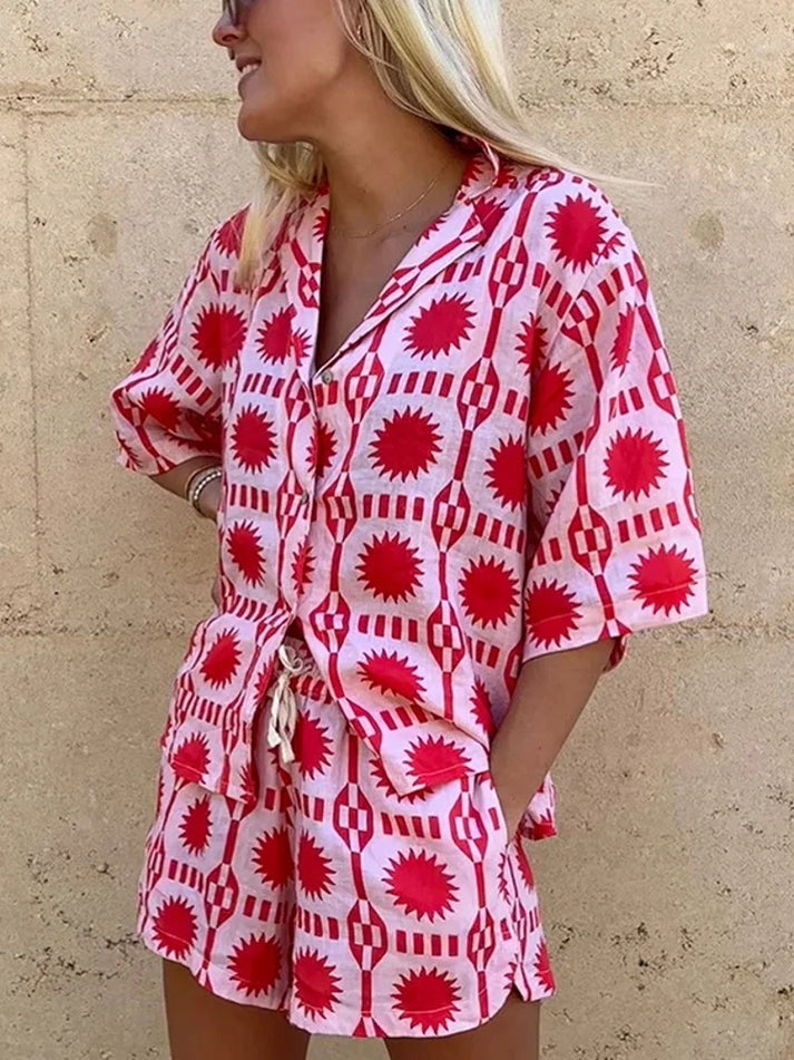 Two-Piece Set | Summer | Loose Fit | Shorts and Shirt Set | Co-Ord Sets Women-Fashion Nora