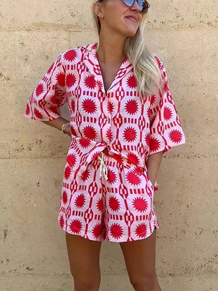 Two-Piece Set | Summer | Loose Fit | Shorts and Shirt Set | Co-Ord Sets Women-Fashion Nora