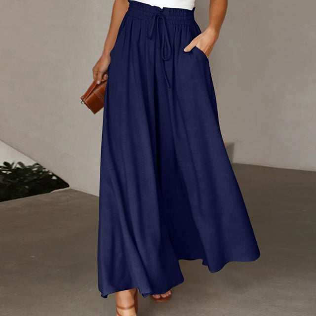 Wide Leg Pants - High Waisted - Flowy - Palazzo Pants - Ladies Linen Trousers-Fashion Nora