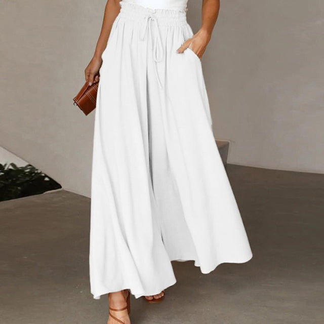Wide Leg Pants - High Waisted - Flowy - Palazzo Pants - Ladies Linen Trousers-Fashion Nora