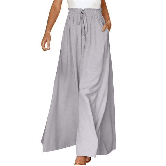 Wide Leg Pants - High Waisted - Flowy - Palazzo Pants - Ladies Linen Trousers-Fashion Nora