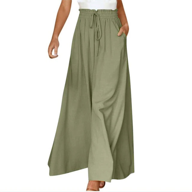 Wide Leg Pants - High Waisted - Flowy - Palazzo Pants - Ladies Linen Trousers-Fashion Nora