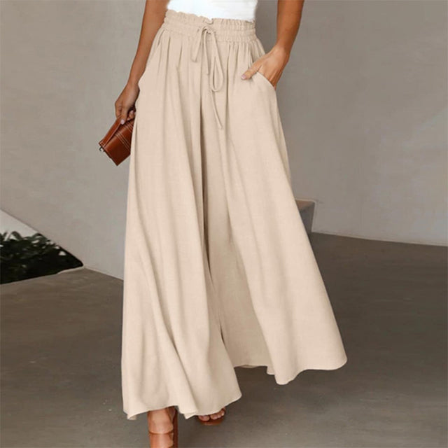 Wide Leg Pants - High Waisted - Flowy - Palazzo Pants - Ladies Linen Trousers-Fashion Nora