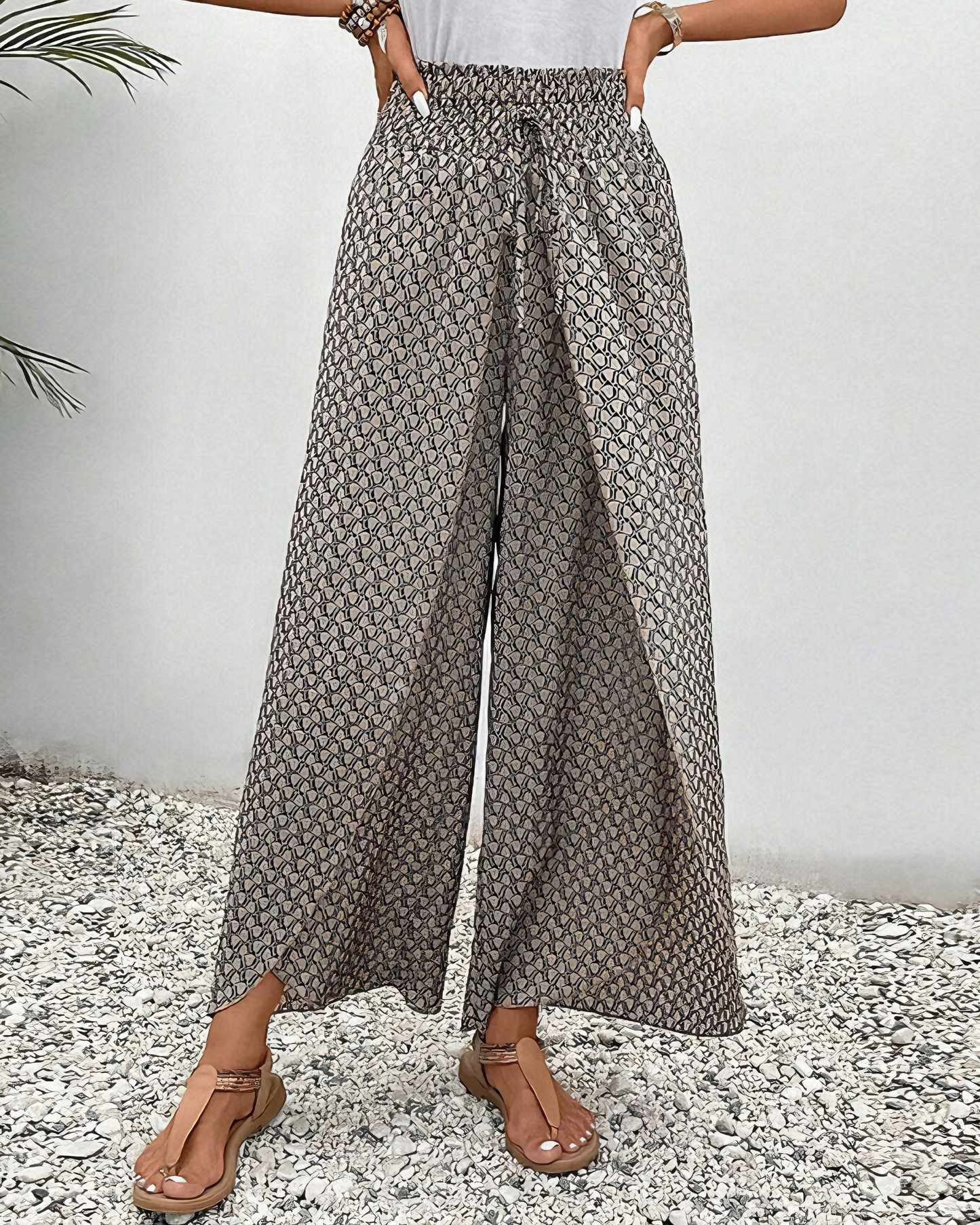 Wide Leg Pants - Shirred Waist - High Waist - Summer Pants - Women's Pants-Fashion Nora
