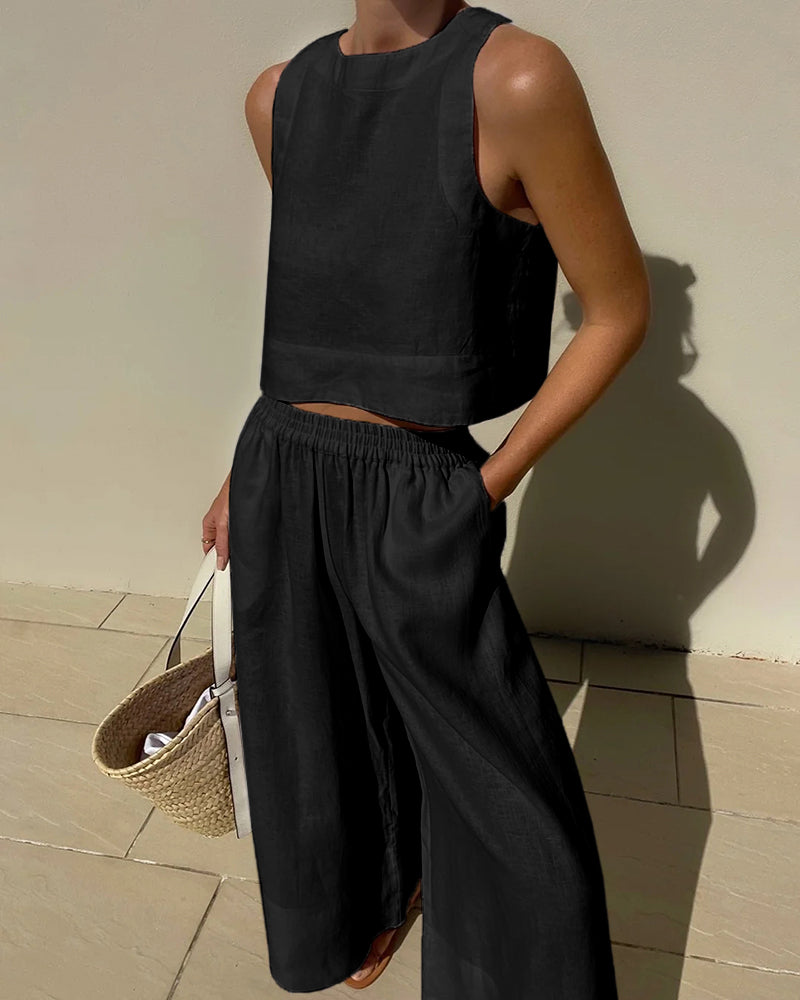 Wide Leg Pants and Top - Women's Casual Loose Fit Co-Ord Set for Summer-Fashion Nora
