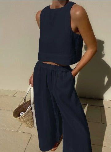 Wide Leg Pants and Top - Women's Casual Loose Fit Co-Ord Set for Summer-Fashion Nora