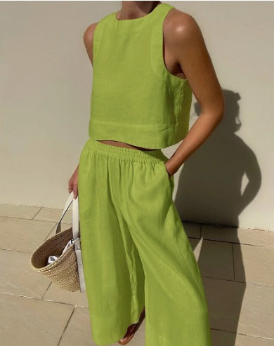 Wide Leg Pants and Top - Women's Casual Loose Fit Co-Ord Set for Summer-Fashion Nora