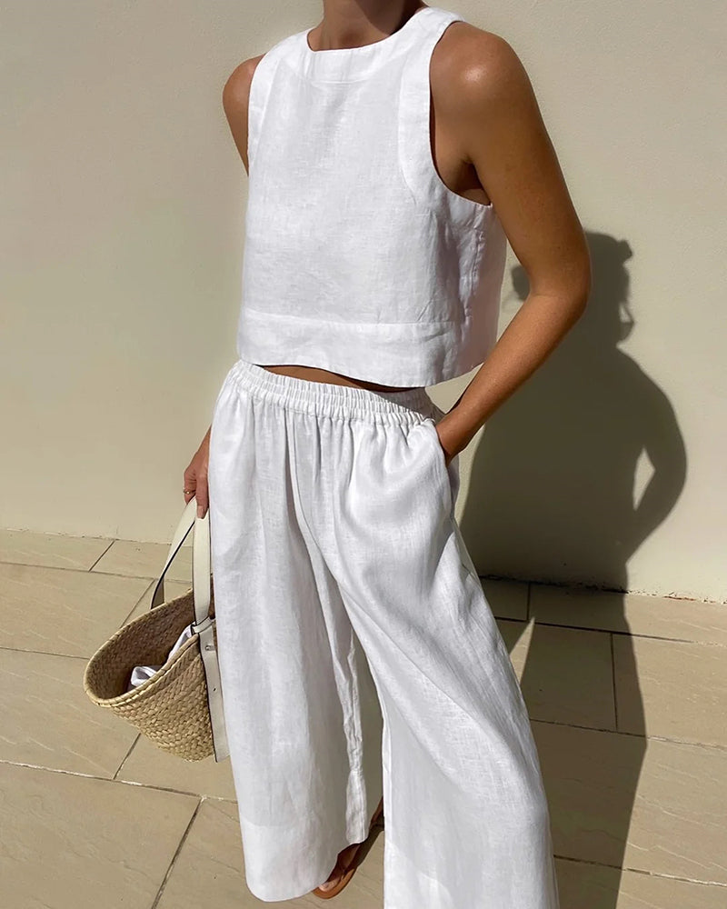 Wide Leg Pants and Top - Women's Casual Loose Fit Co-Ord Set for Summer-Fashion Nora